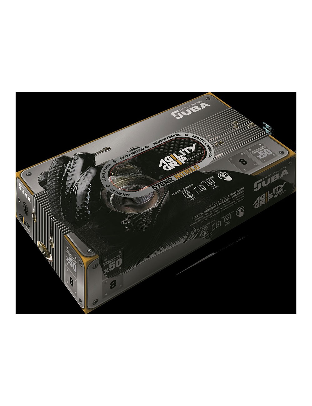 Guante nitrilo, sin polvo, desechable, diamantado, negro, t-08, caja 50 uds