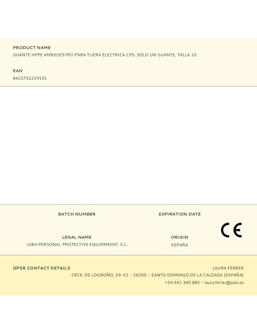 Guante hppe ambidiestro para tijera electrica cps, solo un guante, t-10