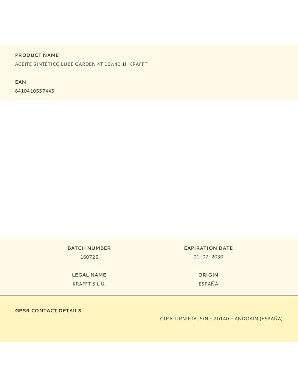 Aceite sintético lube garden 4t 10w40 1l. krafft