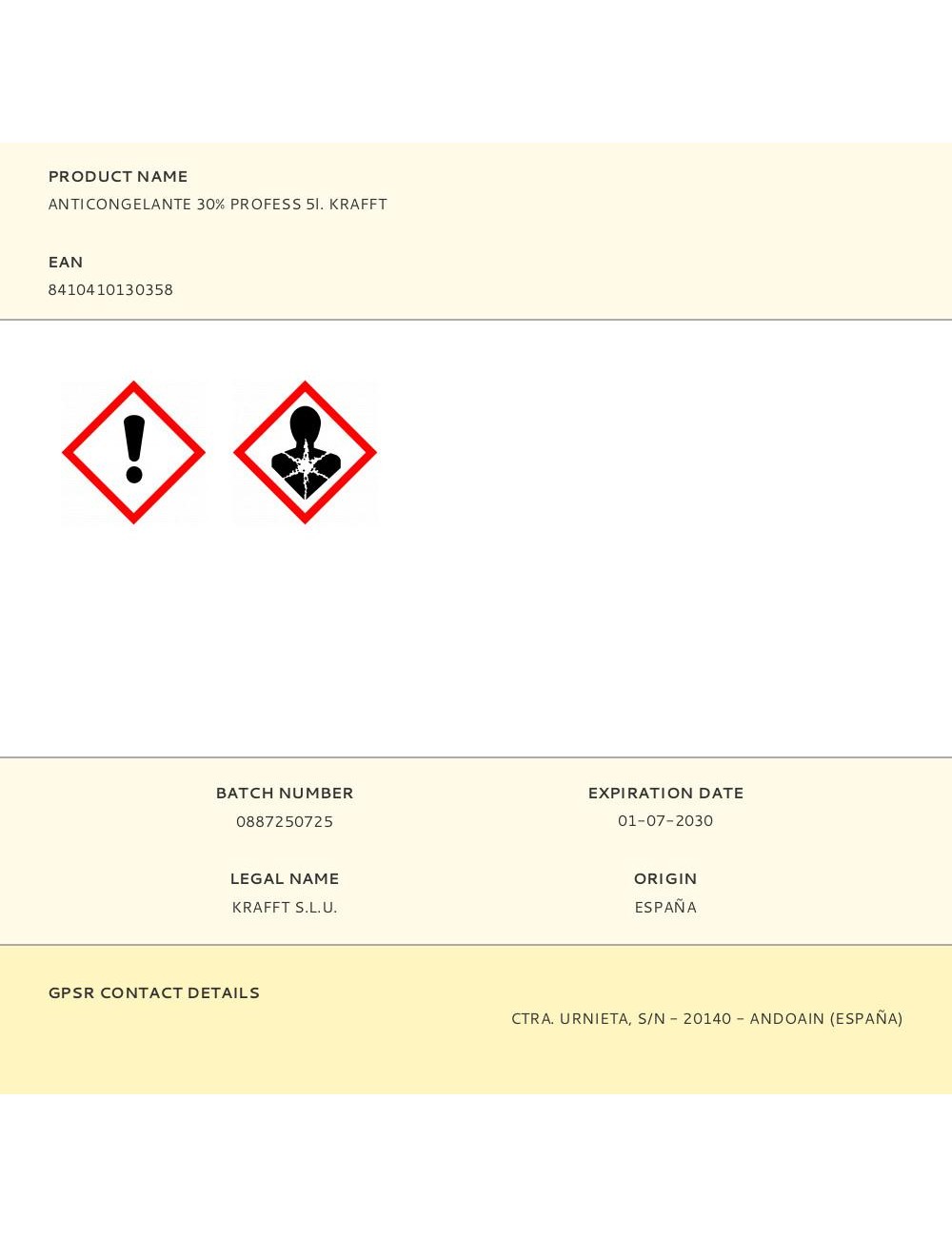 Anticongelante 30% profess 5l. krafft