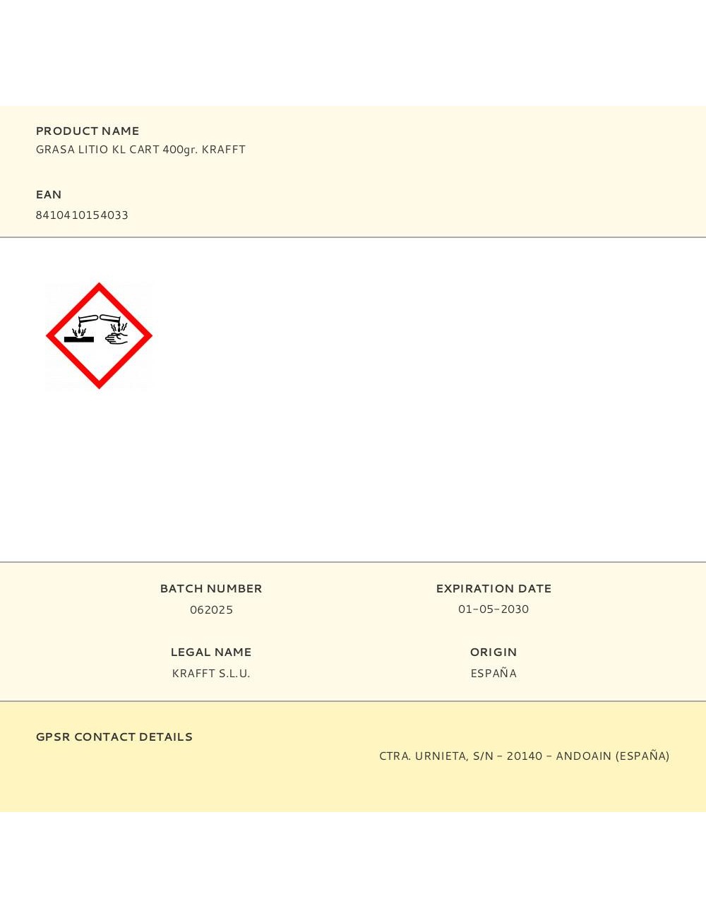 Grasa litio kl cart 400gr. krafft