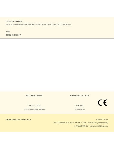 Triple aereo bipolar h07rn-f 3g1,5mm con clavija, 10m. kopp