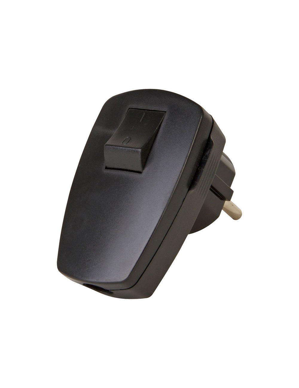 Clavija 2p+t angular negra con interruptor 3x1,5mm 16a. kopp