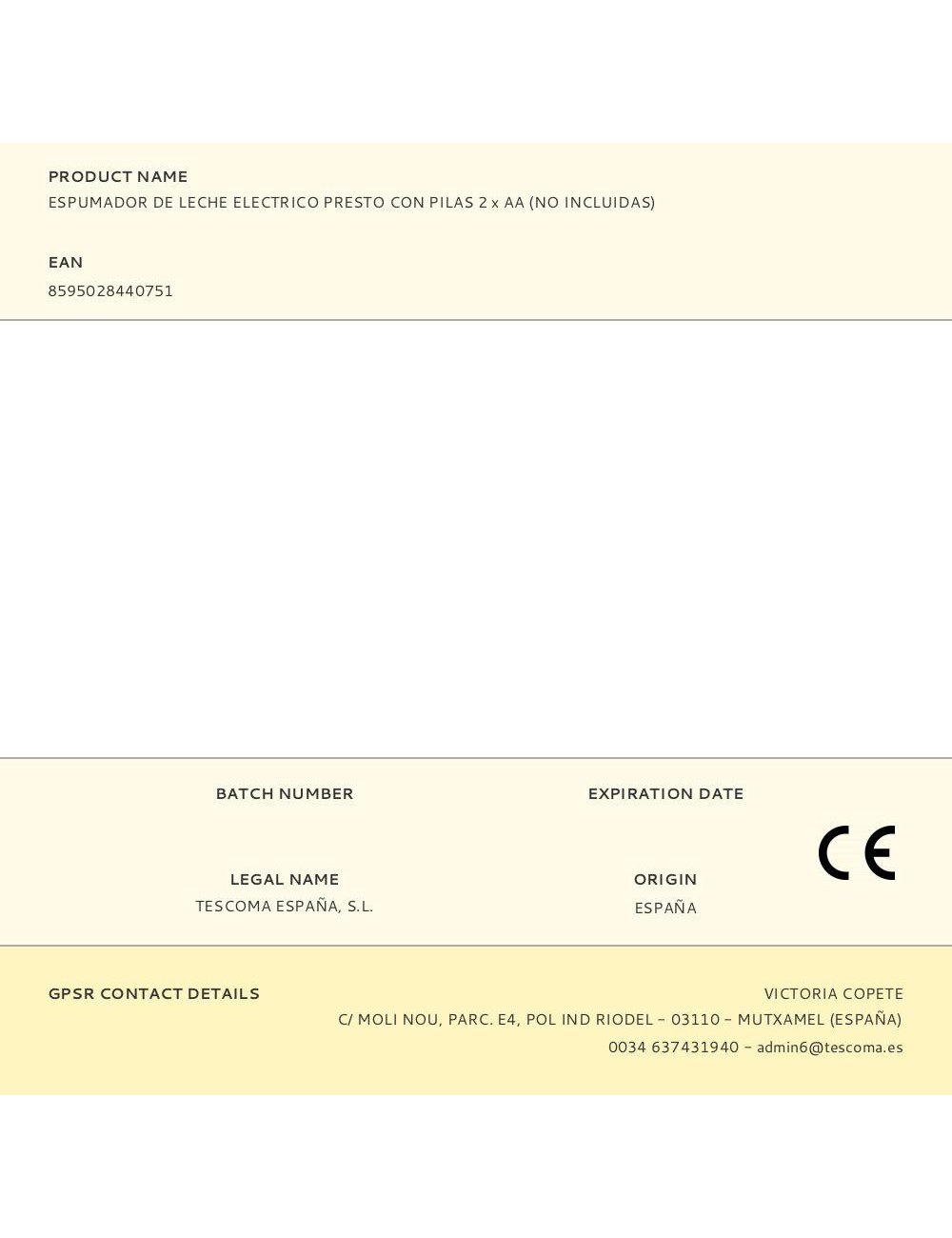 Espumador de leche electrico presto con pilas 2 x aa (no incluidas)