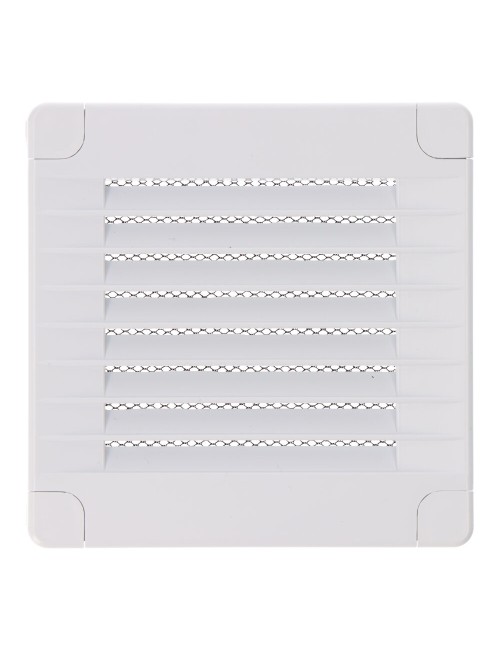 Rejilla ventilación cuadrada con tapones y mosquitera 100x100x7mm abs blanca