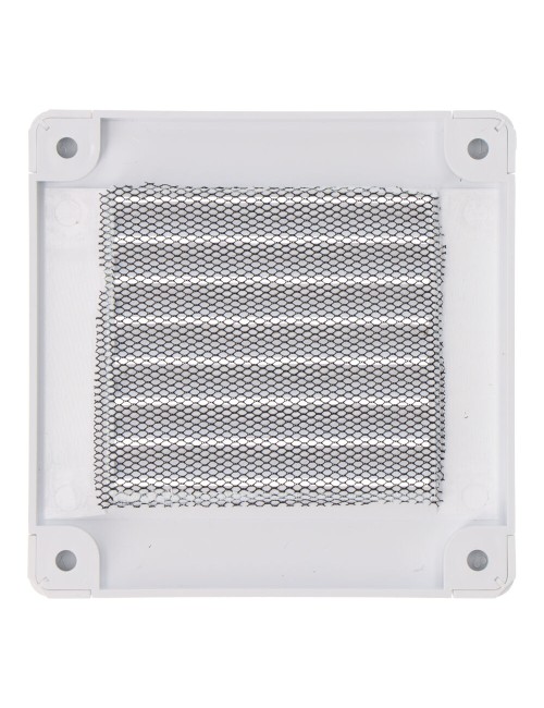 Rejilla ventilación cuadrada con tapones y mosquitera 100x100x7mm abs blanca