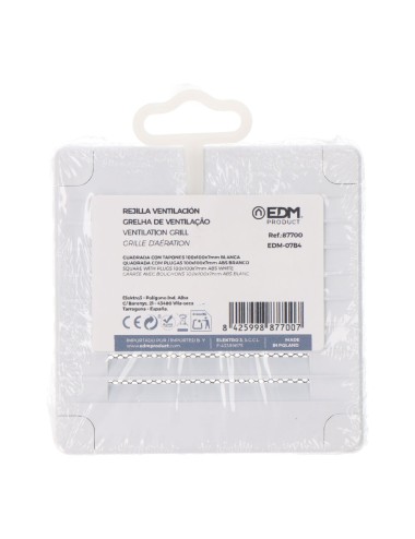 Rejilla ventilación cuadrada con tapones y mosquitera 100x100x7mm abs blanca