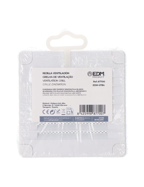 Rejilla ventilación cuadrada con tapones y mosquitera 100x100x7mm abs blanca