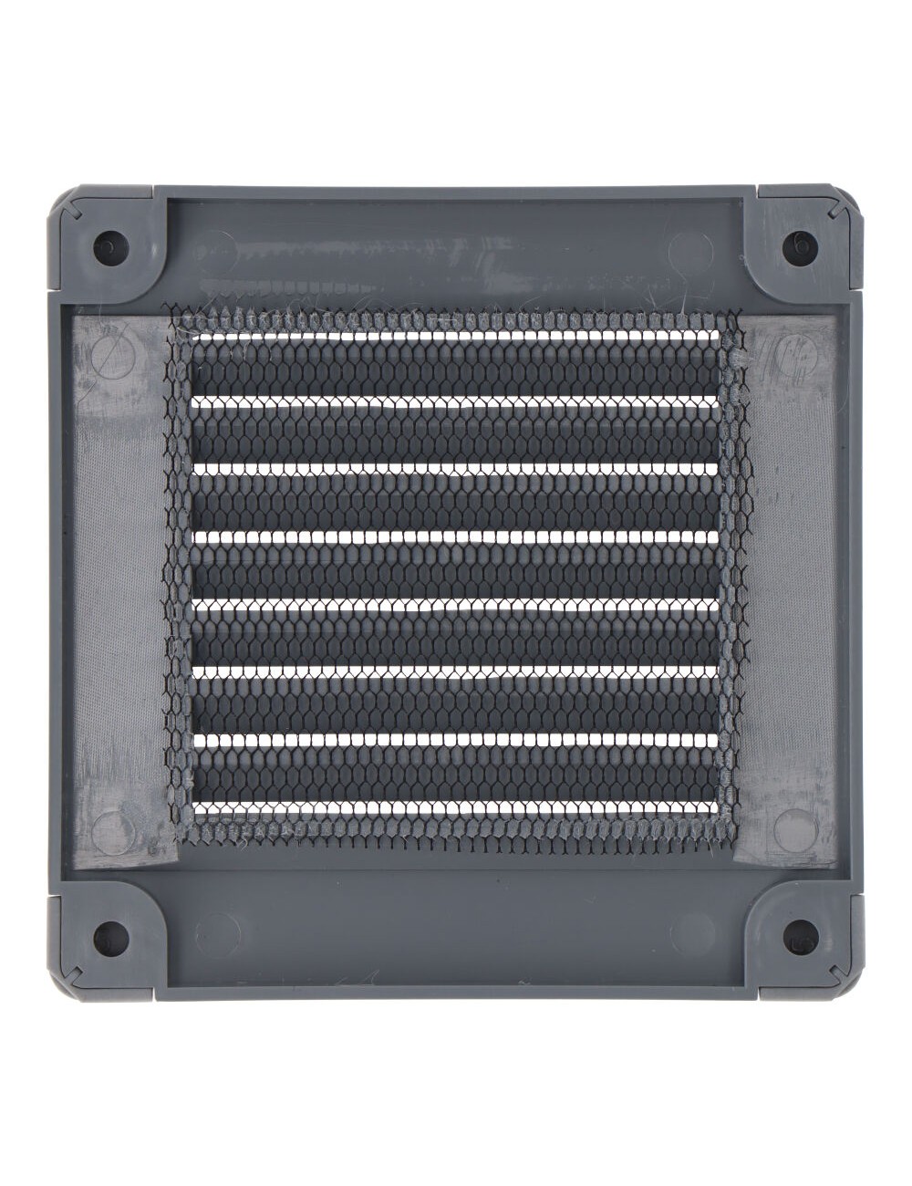 Rejilla ventilación cuadrada con tapones y mosquitera 100x100x7mm abs gris