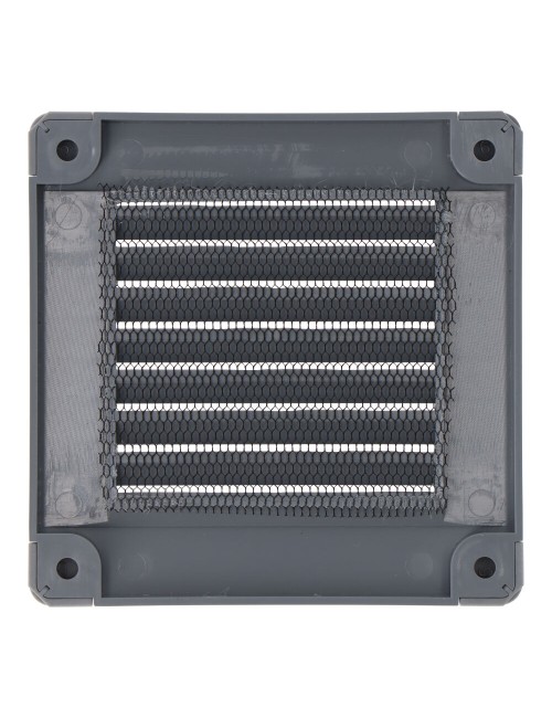 Rejilla ventilación cuadrada con tapones y mosquitera 100x100x7mm abs gris