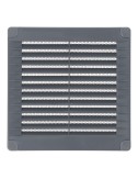 Rejilla ventilación cuadrada con tapones y mosquitera 150x150x7mm abs gris