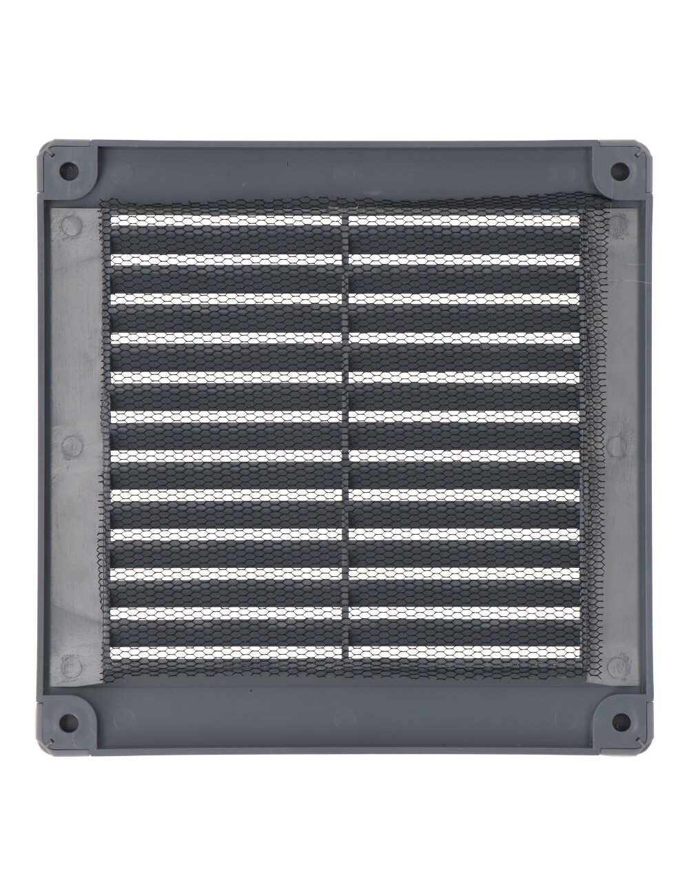 Rejilla ventilación cuadrada con tapones y mosquitera 150x150x7mm abs gris