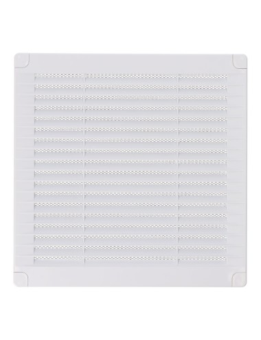 Rejilla ventilación cuadrada con tapones y mosquitera 200x200x7mm abs blanca