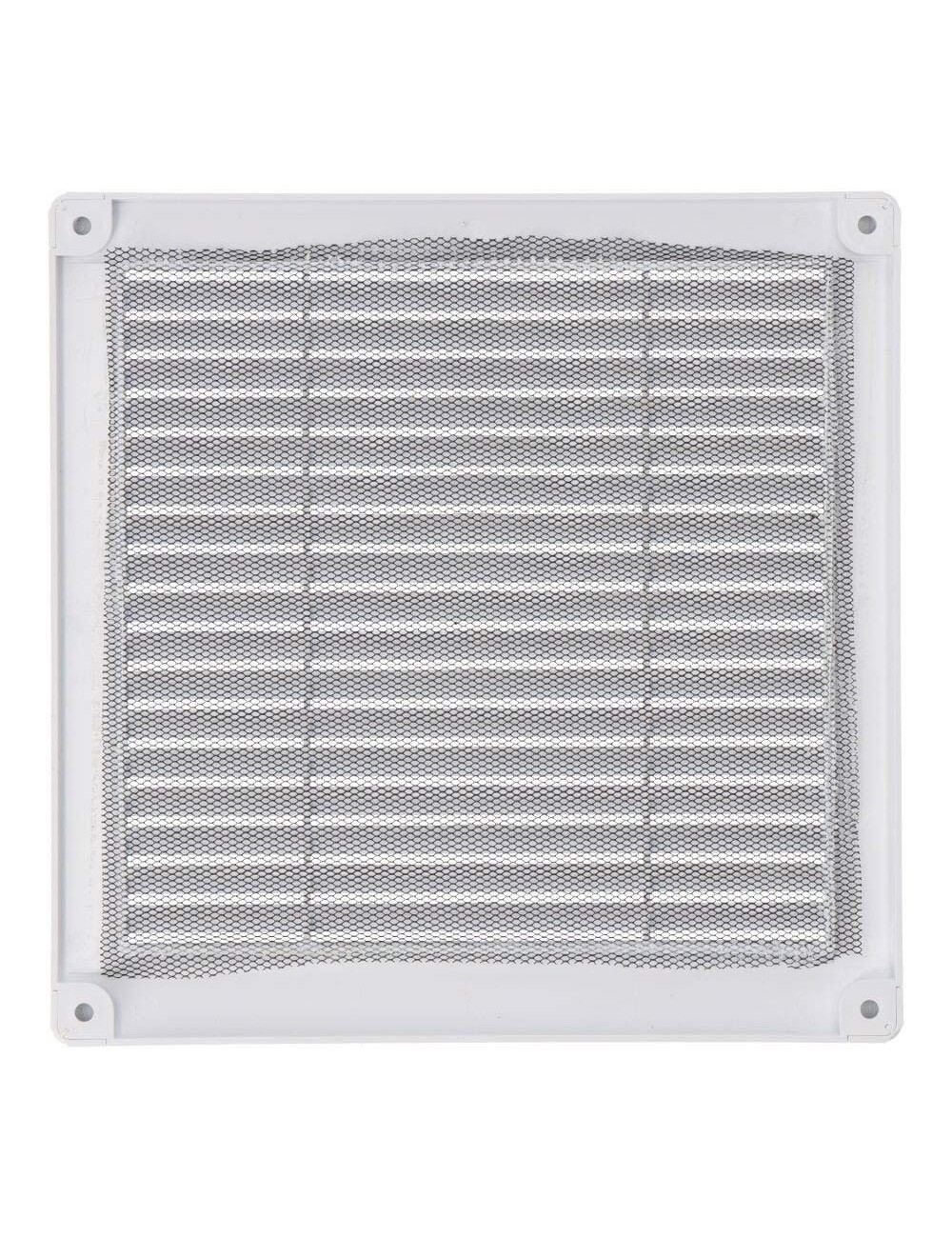 Rejilla ventilación cuadrada con tapones y mosquitera 200x200x7mm abs blanca