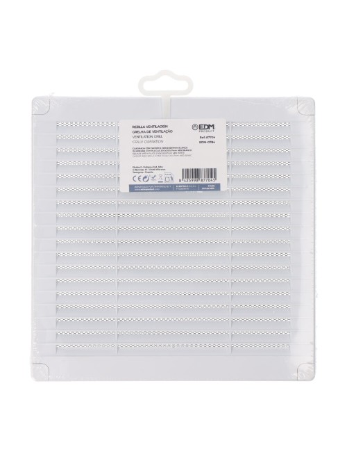 Rejilla ventilación cuadrada con tapones y mosquitera 200x200x7mm abs blanca