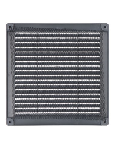 Rejilla ventilación cuadrada con tapones y mosquitera 200x200x7mm abs gris