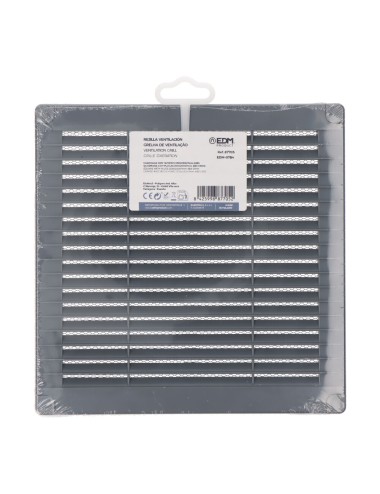 Rejilla ventilación cuadrada con tapones y mosquitera 200x200x7mm abs gris