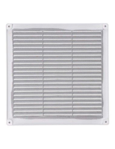 Rejilla ventilación cuadrada con tapones y mosquitera 250x250x7mm abs blanca