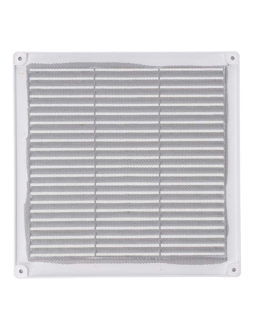 Rejilla ventilación cuadrada con tapones y mosquitera 250x250x7mm abs blanca