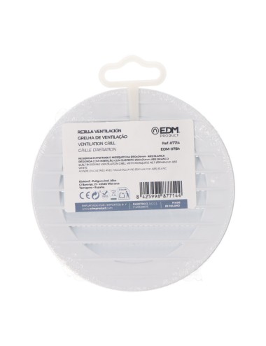 Rejilla ventilación redonda empotrable con mosquitera ø90mm abs blanca