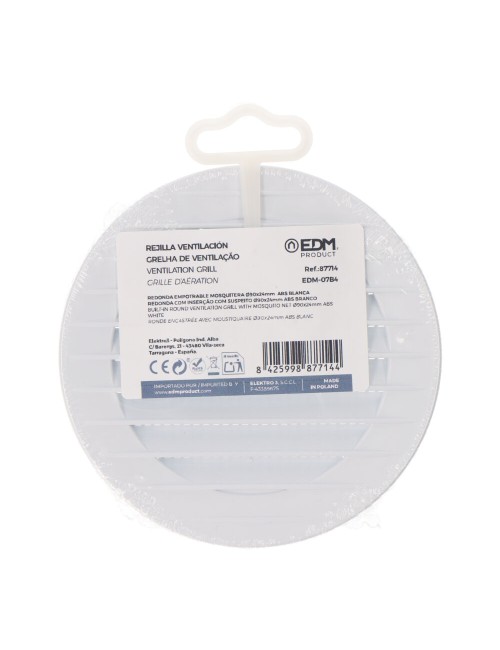Rejilla ventilación redonda empotrable con mosquitera ø90mm abs blanca