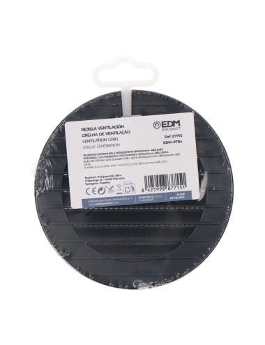 Rejilla ventilación redonda empotrable con mosquitera ø90mm abs gris antracita