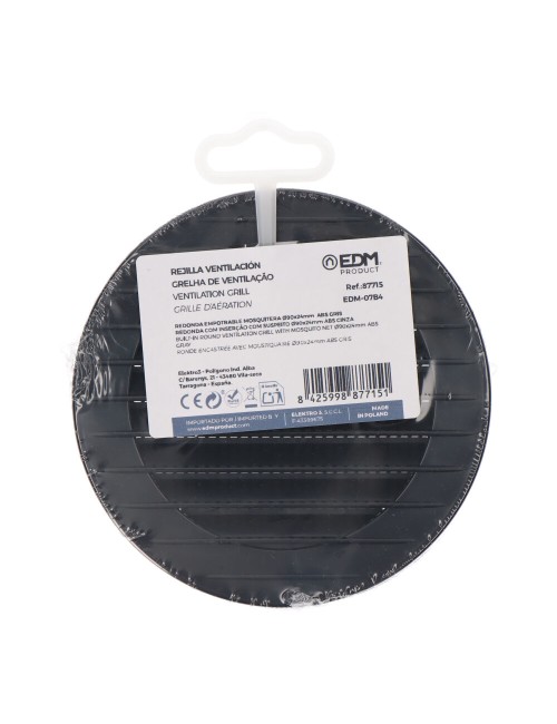 Rejilla ventilación redonda empotrable con mosquitera ø90mm abs gris antracita