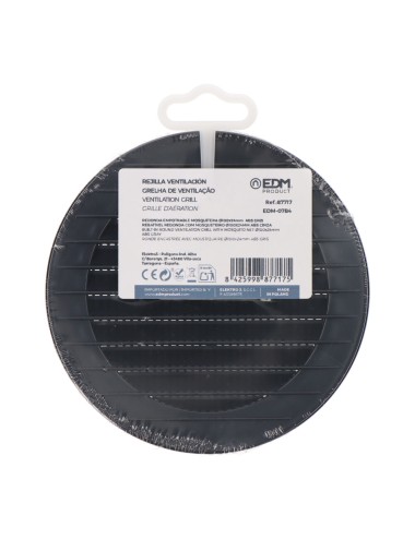 Rejilla ventilación redonda empotrable con mosquitera ø100mm abs gris antracita