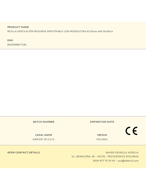 Rejilla ventilación redonda empotrable con mosquitera ø120mm abs blanca