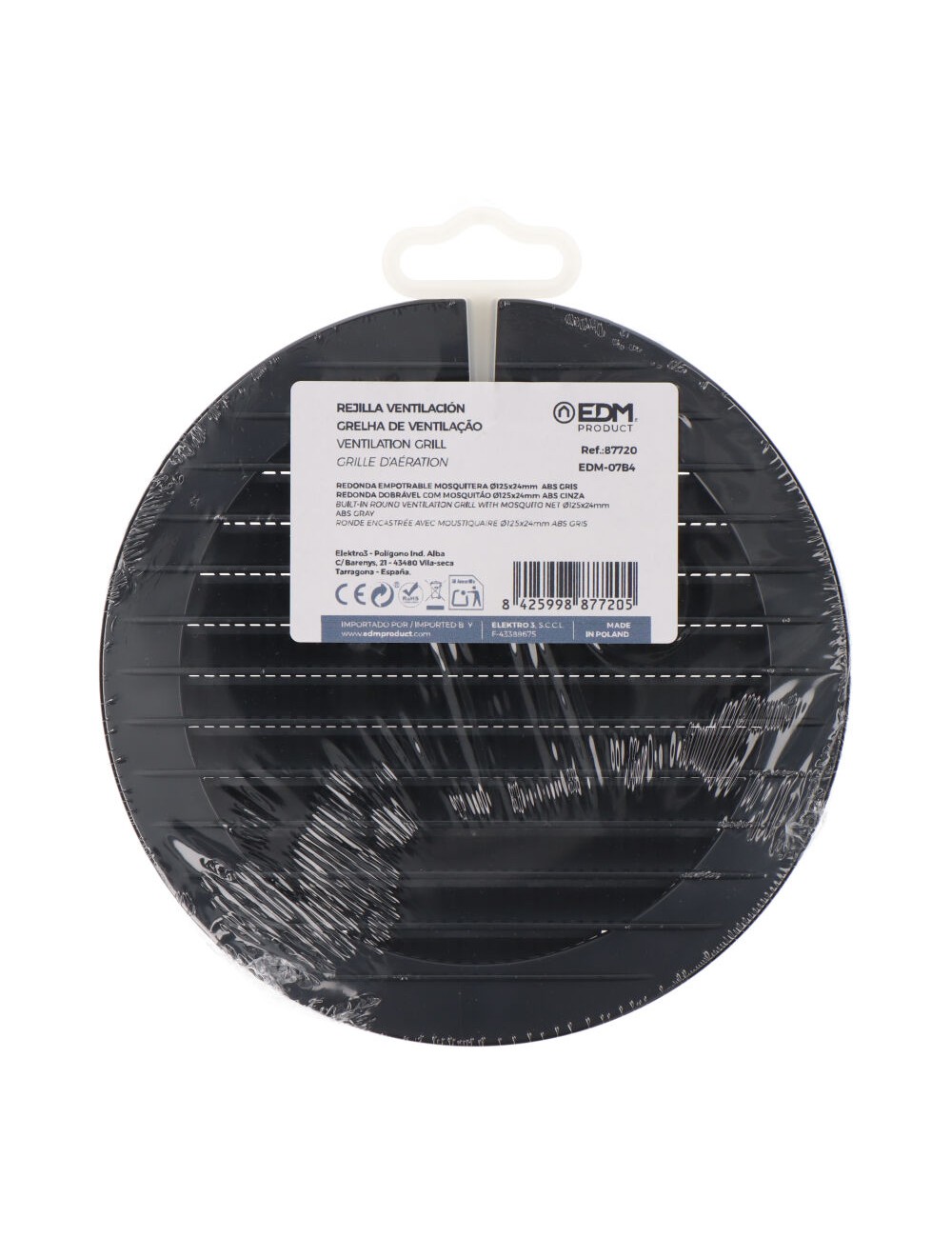 Rejilla ventilación redonda empotrable con mosquitera ø125mm abs gris antracita