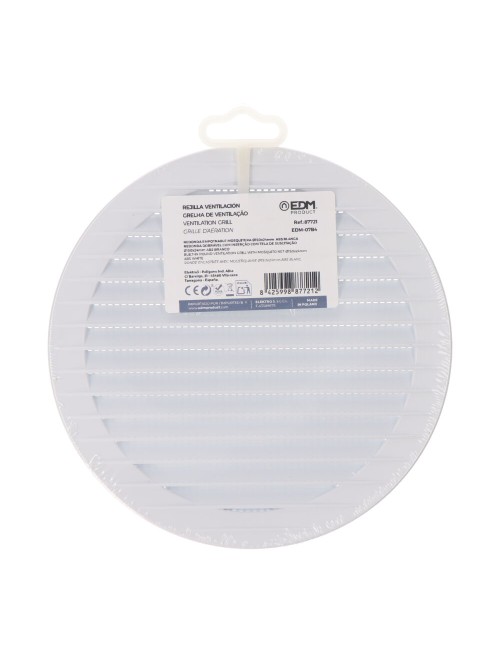 Rejilla ventilación redonda empotrable con mosquitera ø150mm abs blanca