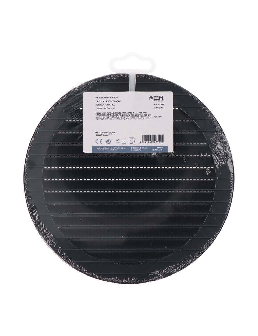 Rejilla ventilación redonda empotrable con mosquitera ø150mm abs gris antracita