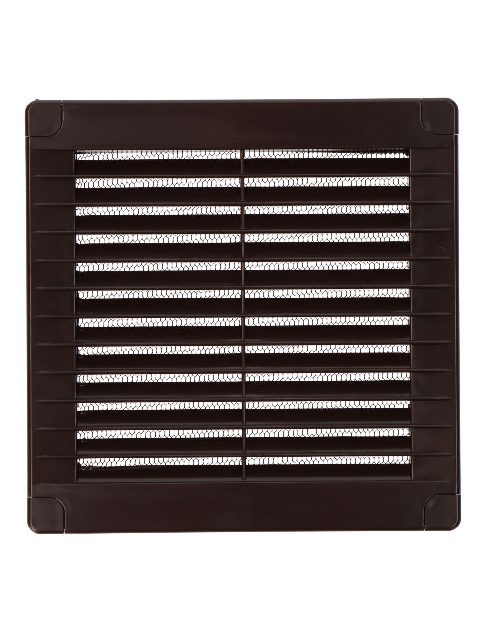 Rejilla ventilación cuadrada con tapones y mosquitera 150x150x7mm abs marrón