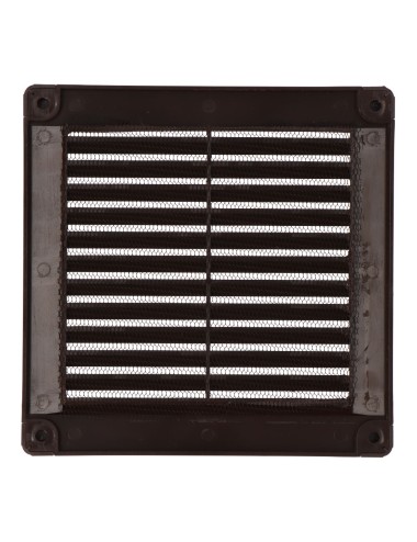 Rejilla ventilación cuadrada con tapones y mosquitera 150x150x7mm abs marrón