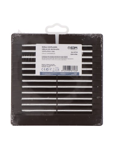 Rejilla ventilación cuadrada con tapones y mosquitera 150x150x7mm abs marrón