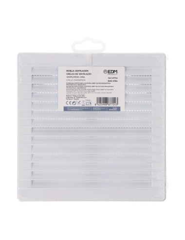 Rejilla ventilación cuadrada empotrable ajustable ø 80-150 con mosquitera 170x170x11,5mm abs blanca