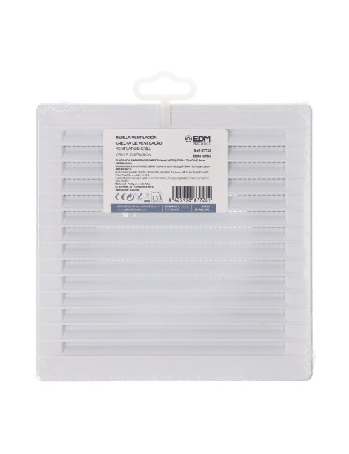 Rejilla ventilación cuadrada empotrable ø 100mm con mosquitera 170x170x10mm abs blanca
