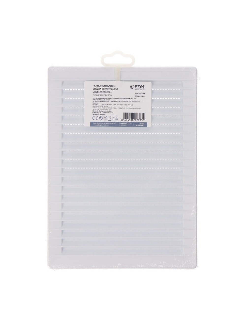 Rejilla ventilacíón rectangular empotrable con mosquitera abs 137x207mm blanco