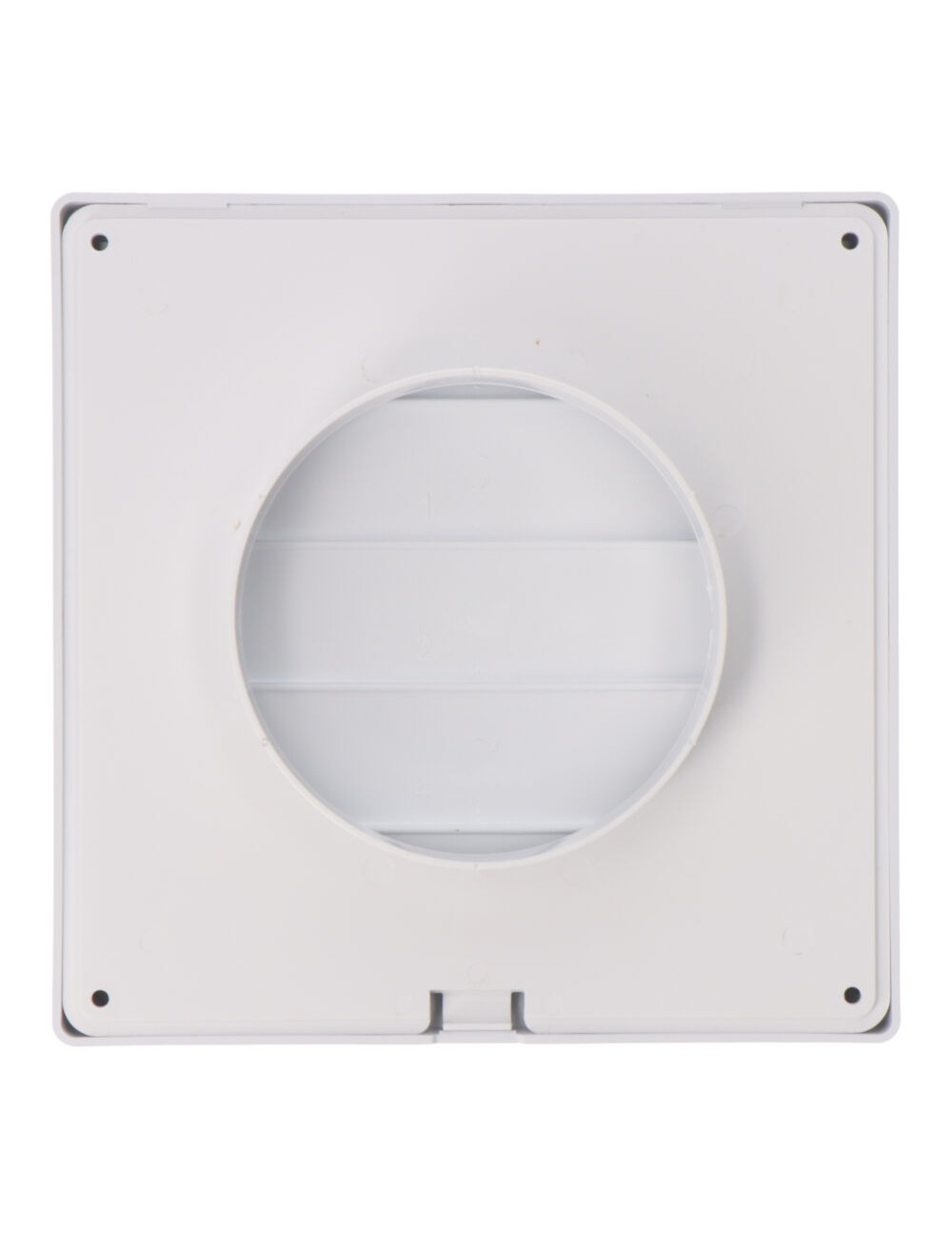 Rejilla ventilación cuadrada empotrable con lamas móviles 170x170mm enclavamiento ø100mm abs blanca