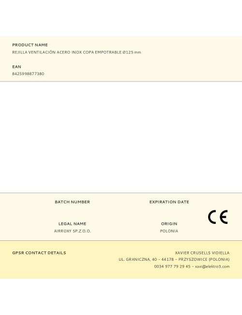 Rejilla ventilación acero inox copa empotrable ø125 mm