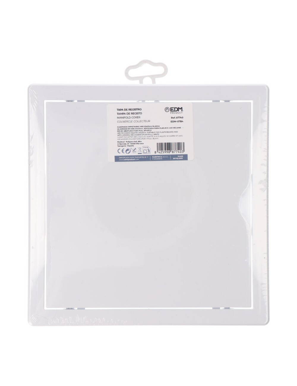 Tapa de registro cuadrada empotrable abs 20x20cm blanca