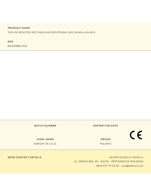 Tapa de registro rectangular empotrable abs 30x40cm blanca