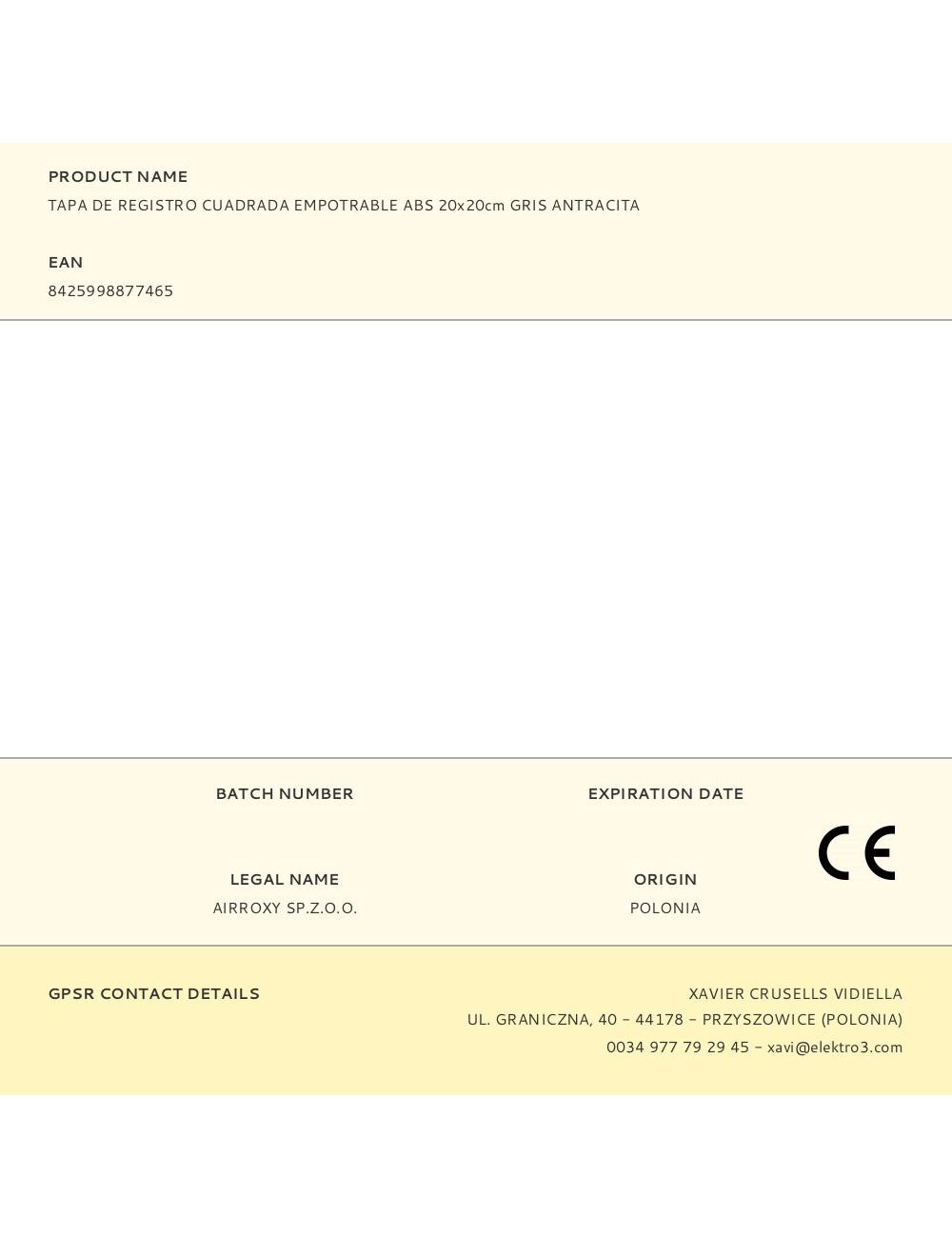 Tapa de registro cuadrada empotrable abs 20x20cm gris antracita