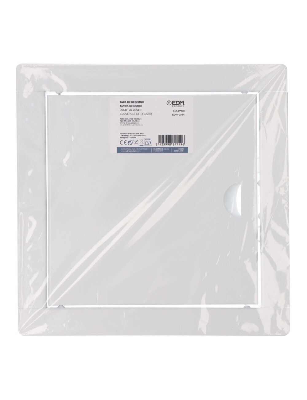 Tapa de registro cuadrada empotrable acero 20x20cm blanca