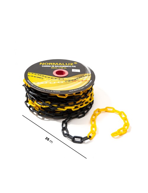 Cadena plastico amarilla y negra, 25m