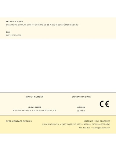 Base móvil bipolar con t/t lateral de 16 a 250 v, elastómero negro