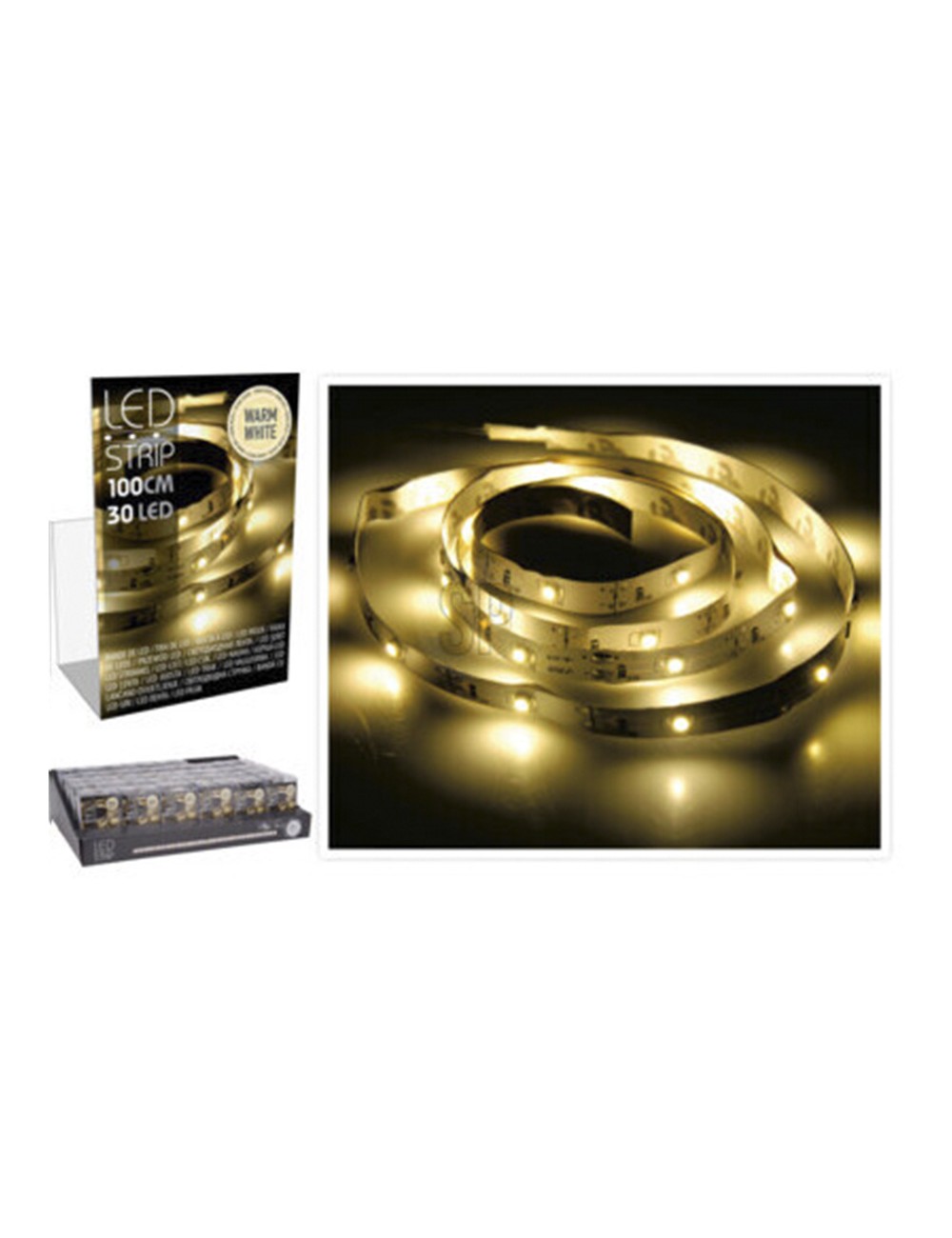 Tira de led 1m 30 leds a pilas blanco calido