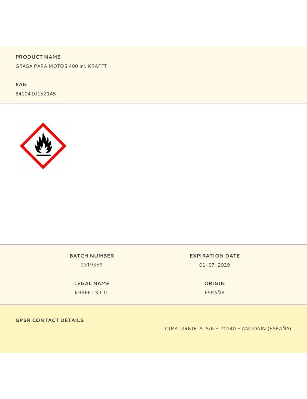 Grasa para motos 400 ml. krafft