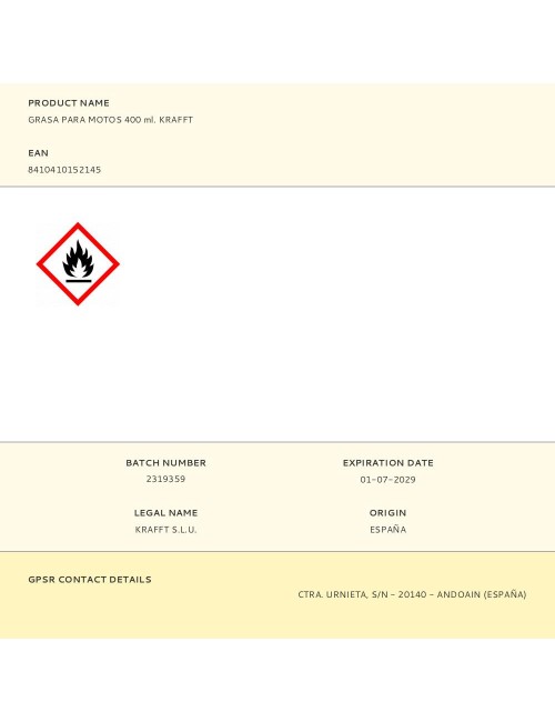 Grasa para motos 400 ml. krafft