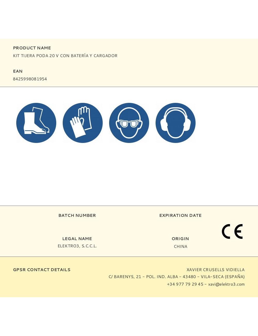 Kit tijera poda 20 v con batería y cargador